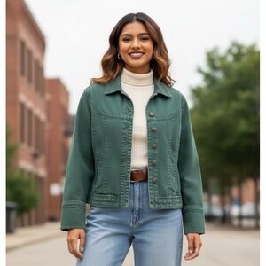 Vintage JCP AMX Denim Jacket Womens XL Green Casual Western Y2K Mallcore Cowgirl